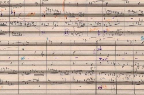 Excerpted section of Elliott Carter's Variations for Orchestra manuscript.